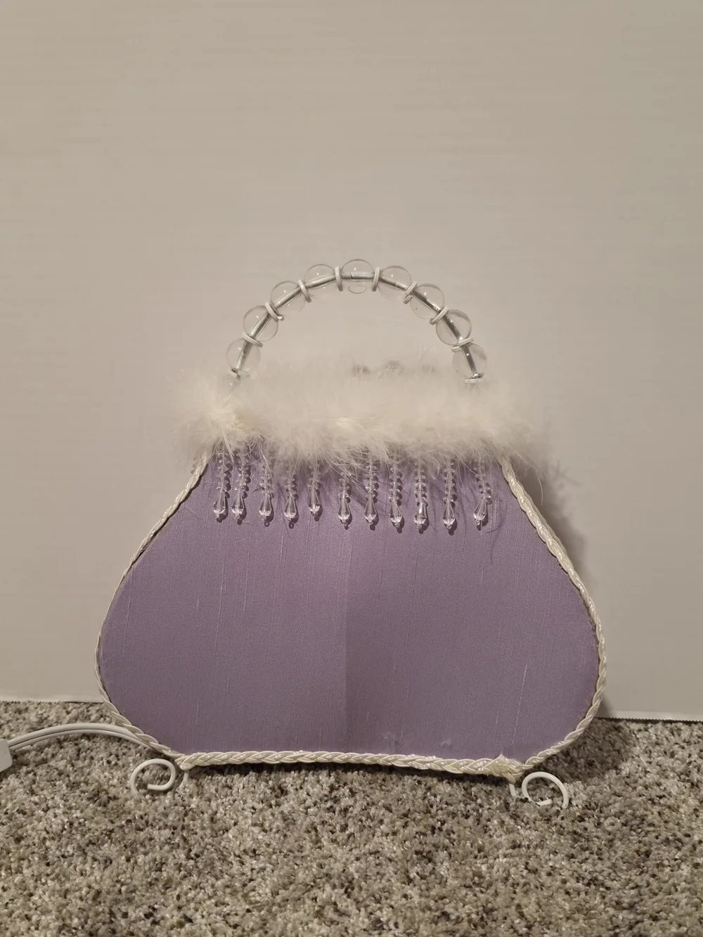 Whimsical Decorative Light Purple beaded handle decorative Purse table lamp